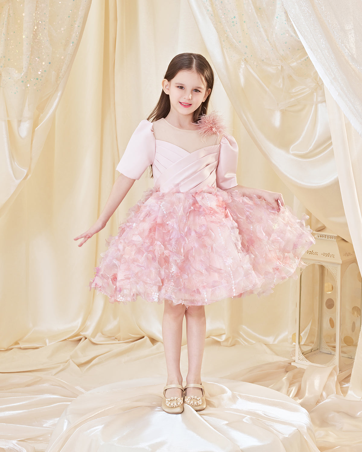 SCH533 Princess Dress Ball Gown Dream Purple Half Sleeve 3D Flowers Party Dress Girl