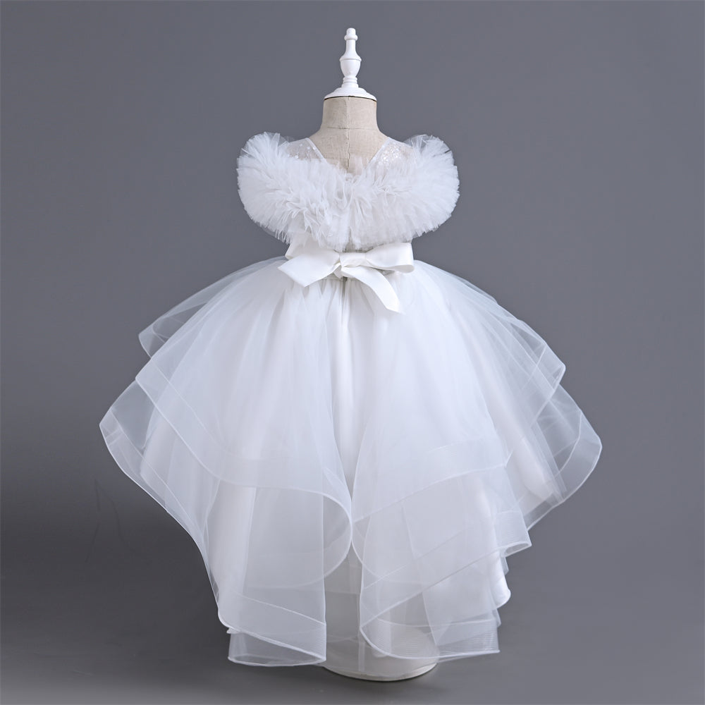 VA238 2024 New Fashion Layers Girls Dress Fluffy Collar Birthday Holidays Wedding Children Trailing Dresses