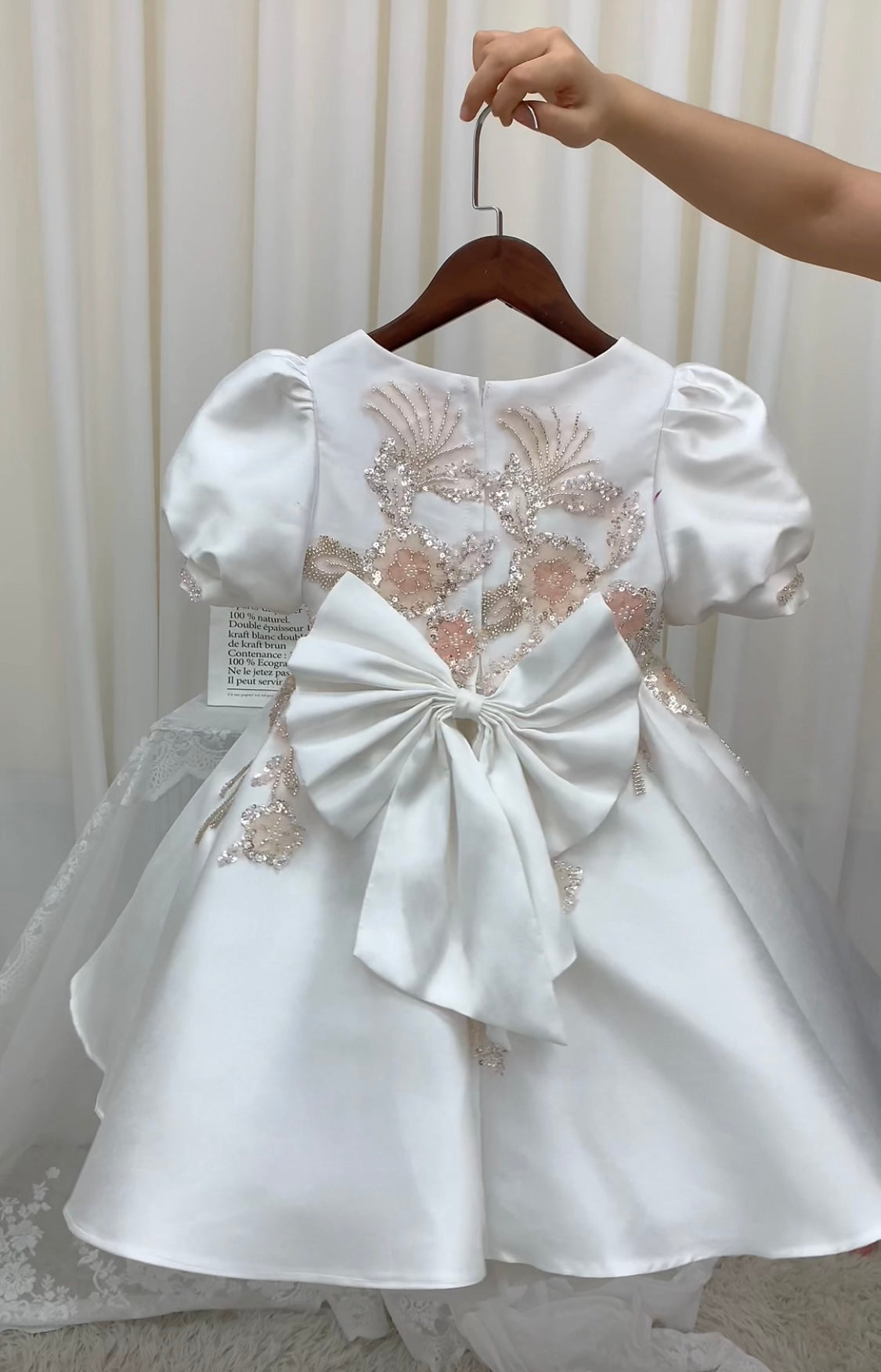 OT009 Children's Ivory White Flower Girl Wedding Hand Work sparkling Fluffy Dress For Performance