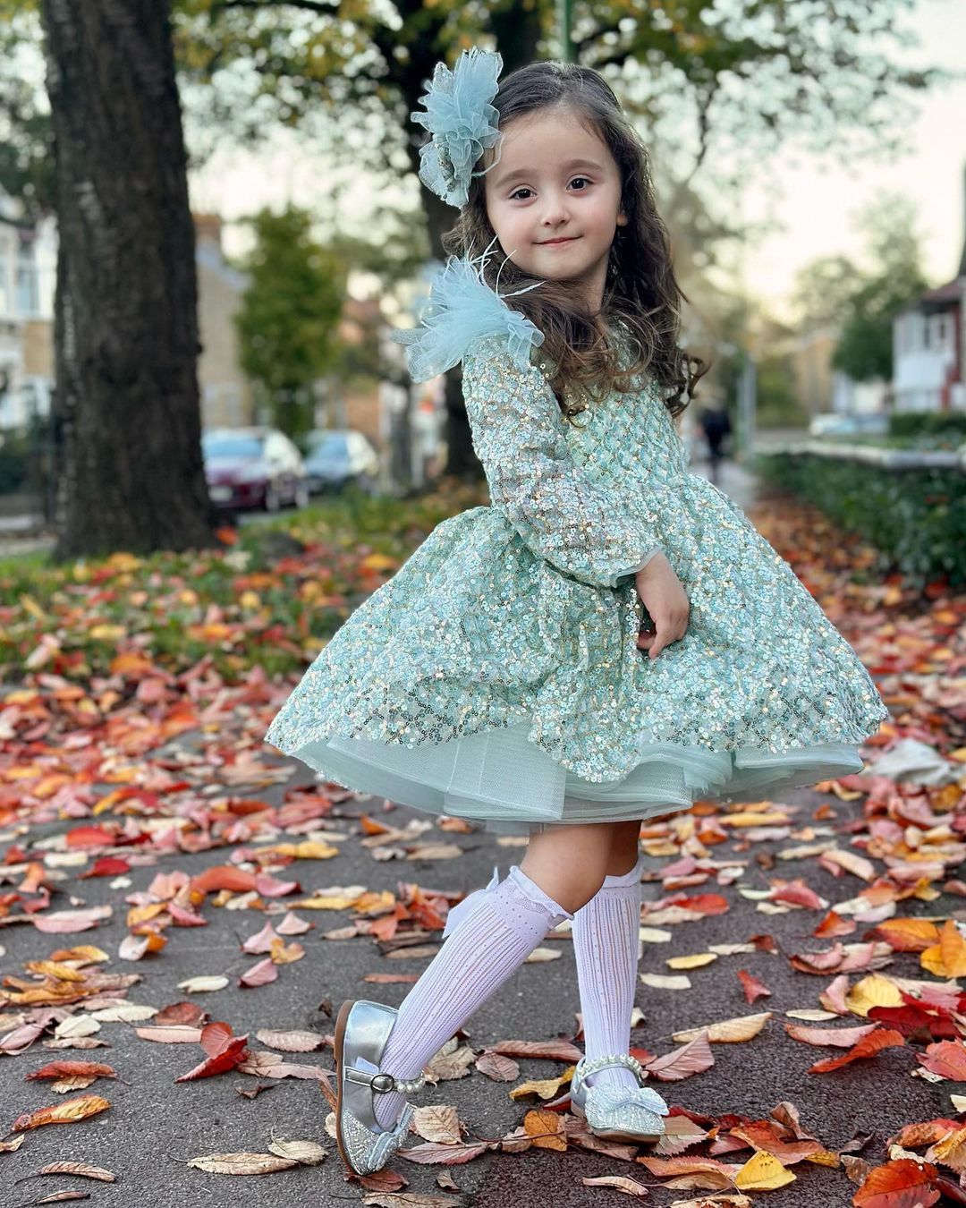 OT010 Sequined Long Sleeve Children Dress Spring Winter Kids Dresses For Girl