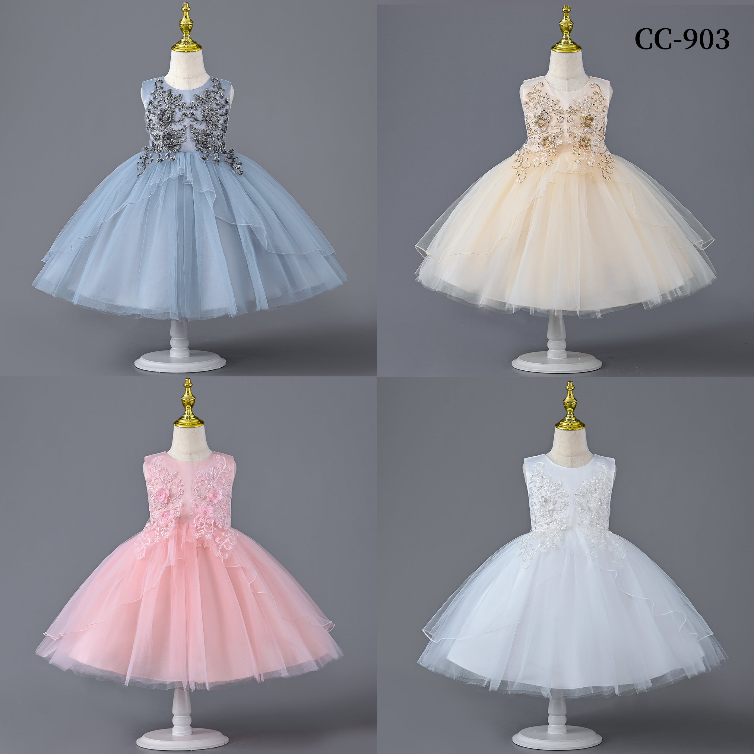 CC-903 3 to 9Years Old  Girl Gorgeous Princess Party Dress for Kids Birthday
