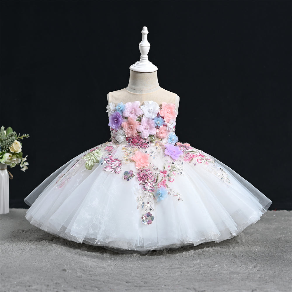 SCH002 White sequin hand-embroidered 3D flower birthday party flower g