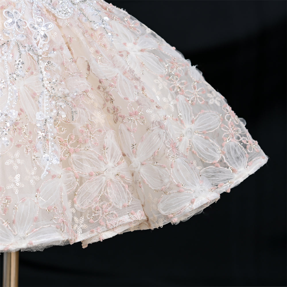 Yoliyolei SCH030 Crafted Embroidered Flowers Lush Dress For Girls Sprinkling Toddlers Girl Child Evening Dress With Big Cute Bow