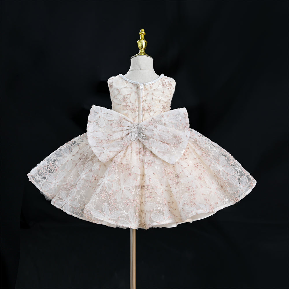 Yoliyolei SCH030 Crafted Embroidered Flowers Lush Dress For Girls Sprinkling Toddlers Girl Child Evening Dress With Big Cute Bow