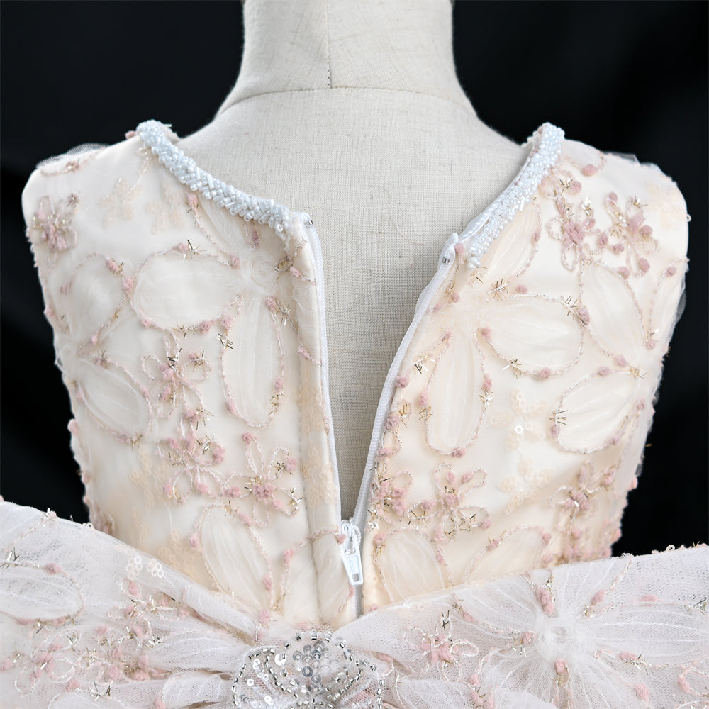 Yoliyolei SCH030 Crafted Embroidered Flowers Lush Dress For Girls Sprinkling Toddlers Girl Child Evening Dress With Big Cute Bow