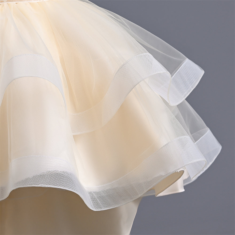 VA238 2024 New Fashion Layers Girls Dress Fluffy Collar Birthday Holidays Wedding Children Trailing Dresses