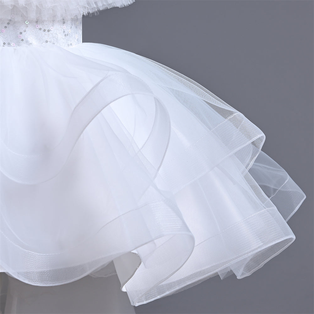 VA238 2024 New Fashion Layers Girls Dress Fluffy Collar Birthday Holidays Wedding Children Trailing Dresses