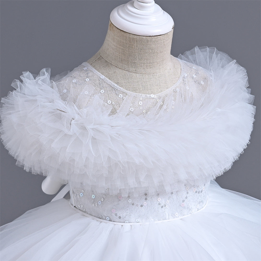 VA238 2024 New Fashion Layers Girls Dress Fluffy Collar Birthday Holidays Wedding Children Trailing Dresses