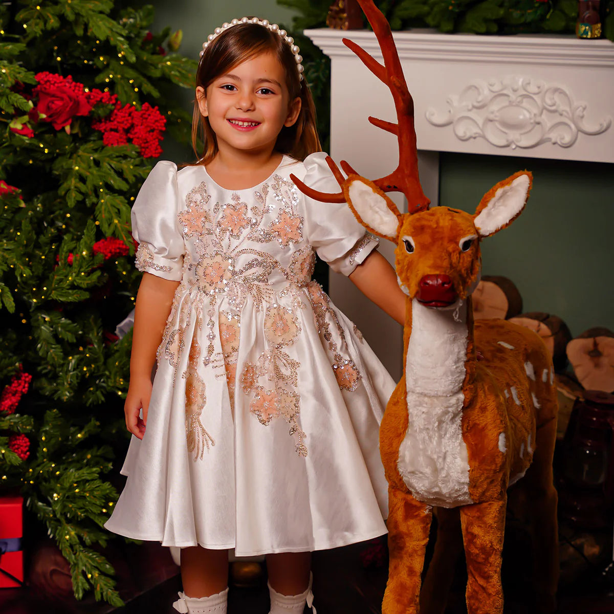 OT009 Children's Ivory White Flower Girl Wedding Hand Work sparkling Fluffy Dress For Performance