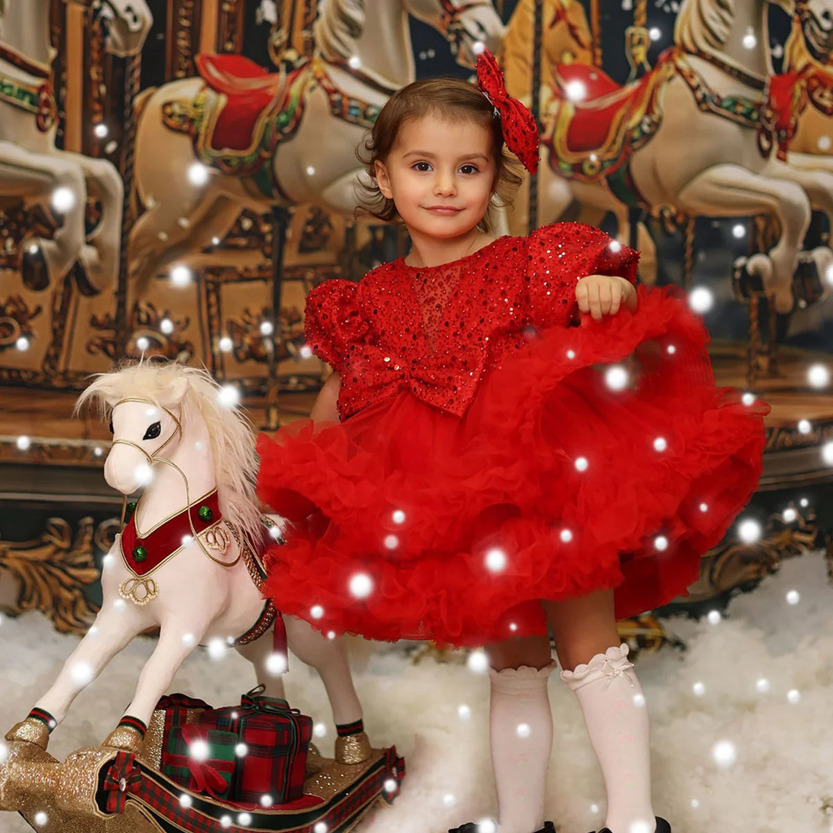 C001 CUSTOMIZED MODEL GIRL FORMAL DRESSES AUTUMN CUTE PAGEANT SEQUINS LONG SLEEVE PRINCESS DRESSES
